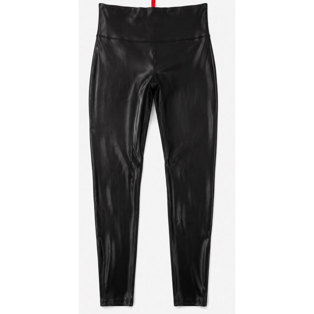 SPANX Black Faux Leather Leggings L Tummy Control Travel Concert Capsule